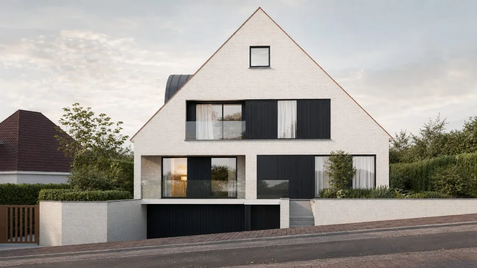 Voorgevel van de gerenoveerde woning in Knokke-Heist, ontworpen door J.A.N plus Architecten