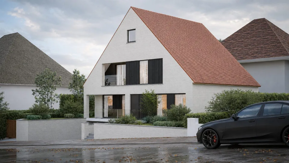 Voorgevel van de gerenoveerde woning in Knokke-Heist, ontworpen door J.A.N plus Architecten