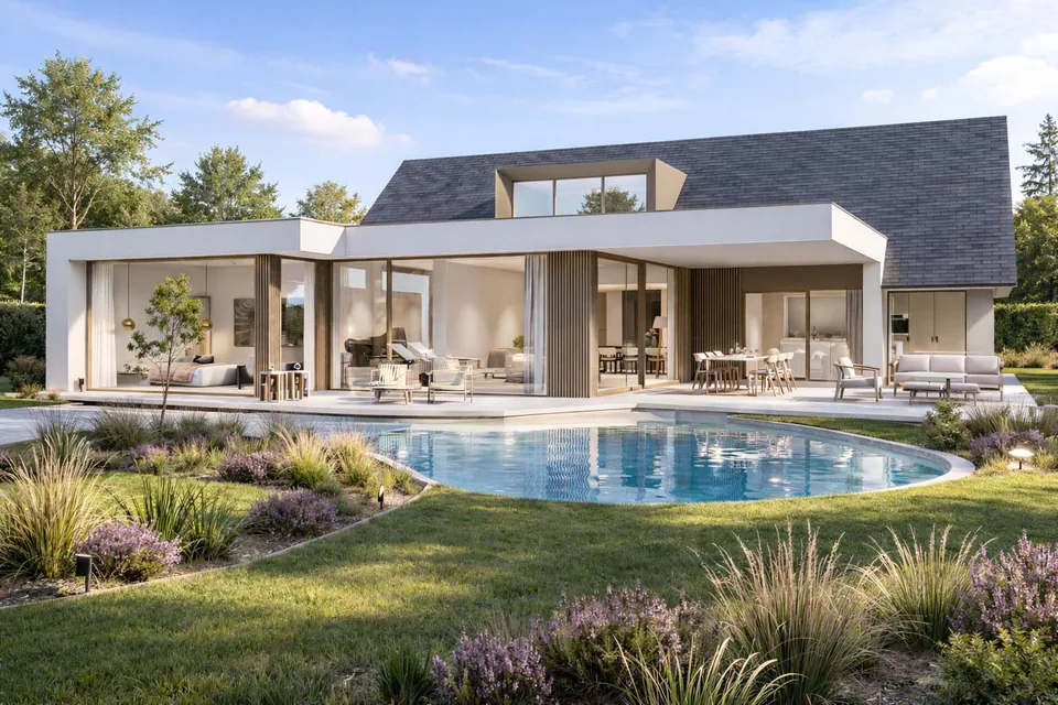 Renovatie woning in Varsenare met zwembad door J.A.N Plus Architecten