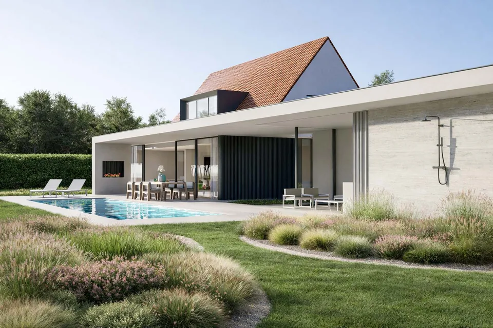 Zwembad en poolhouse bij woningrenovatie Brugge